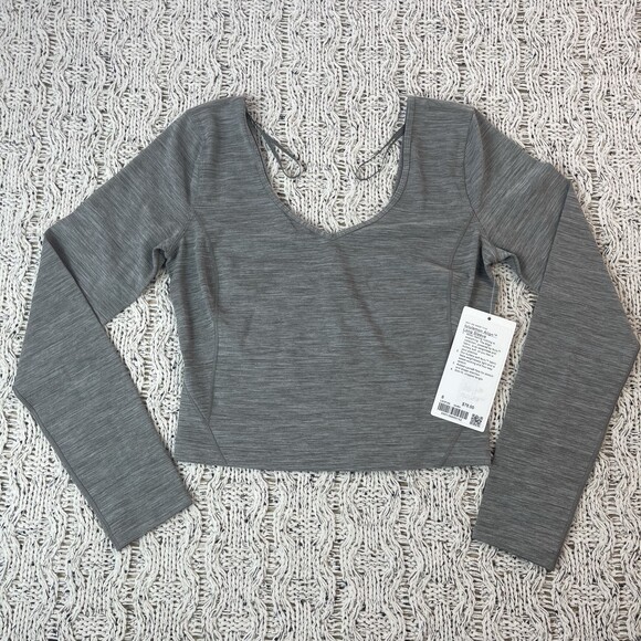 Lululemon Tops - Lululemon Align Long Sleeve Crop Top Womens 8 Heathered Gray V-Neck Fabric NEW